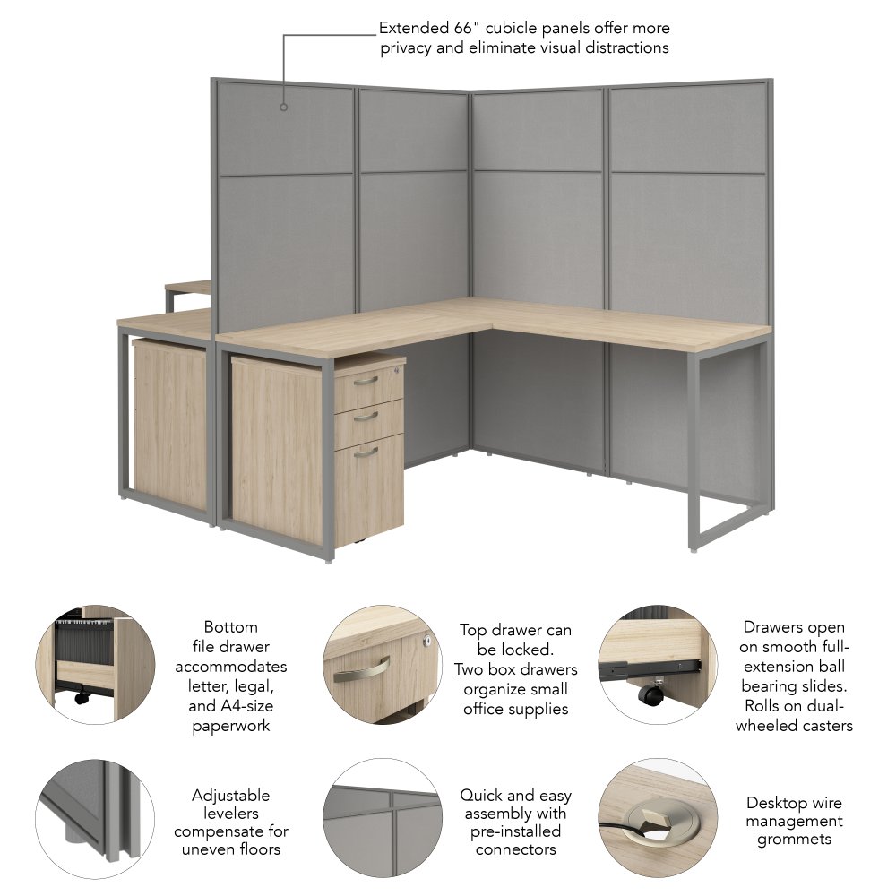 Shop Bush Business Furniture Easy Office 60-inch 2 Person L Shaped Cubicle Desk with Drawers and Tall Panels, Image 07, EODH56SNE-03K, #color_natural elm/silver gray fabric