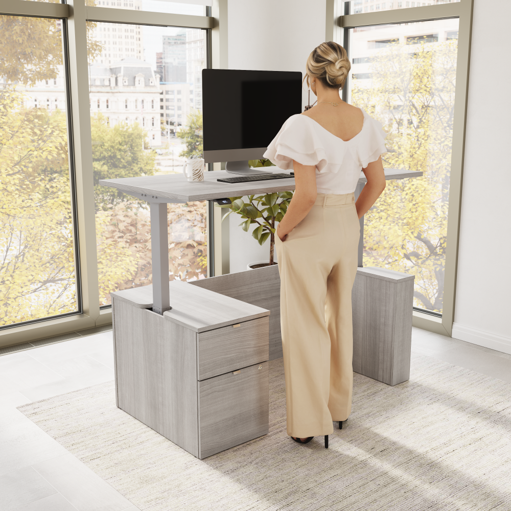 Shop Bush Business Furniture Stratus 60W x 30D Eletric Height Adjustable Standing Desk with File Cabinet, Image 02, SUT007PG, #color_platinum gray