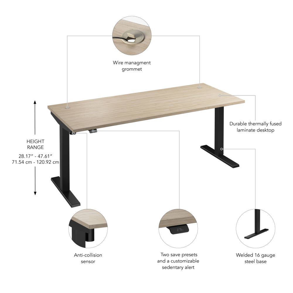 Shop Bush Business Furniture Move 40 Series 72W x 30D Electric Height Adjustable Standing Desk, Image 06, M4S7230NEBK, #color_natural elm/black powder coat