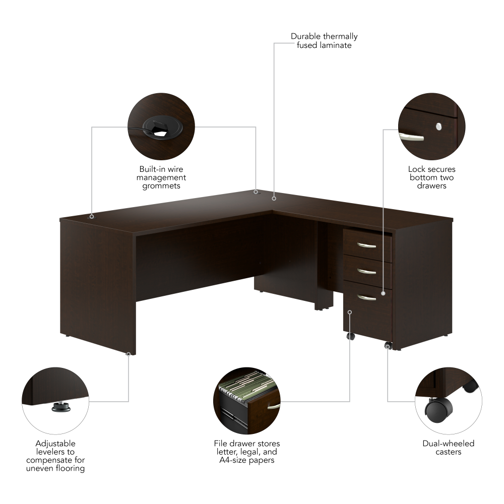 Shop Bush Business Furniture Series C 72W L Shaped Desk with 42W Return and Mobile File Cabinet, Image 06, SRC166MRSU, #color_mocha cherry