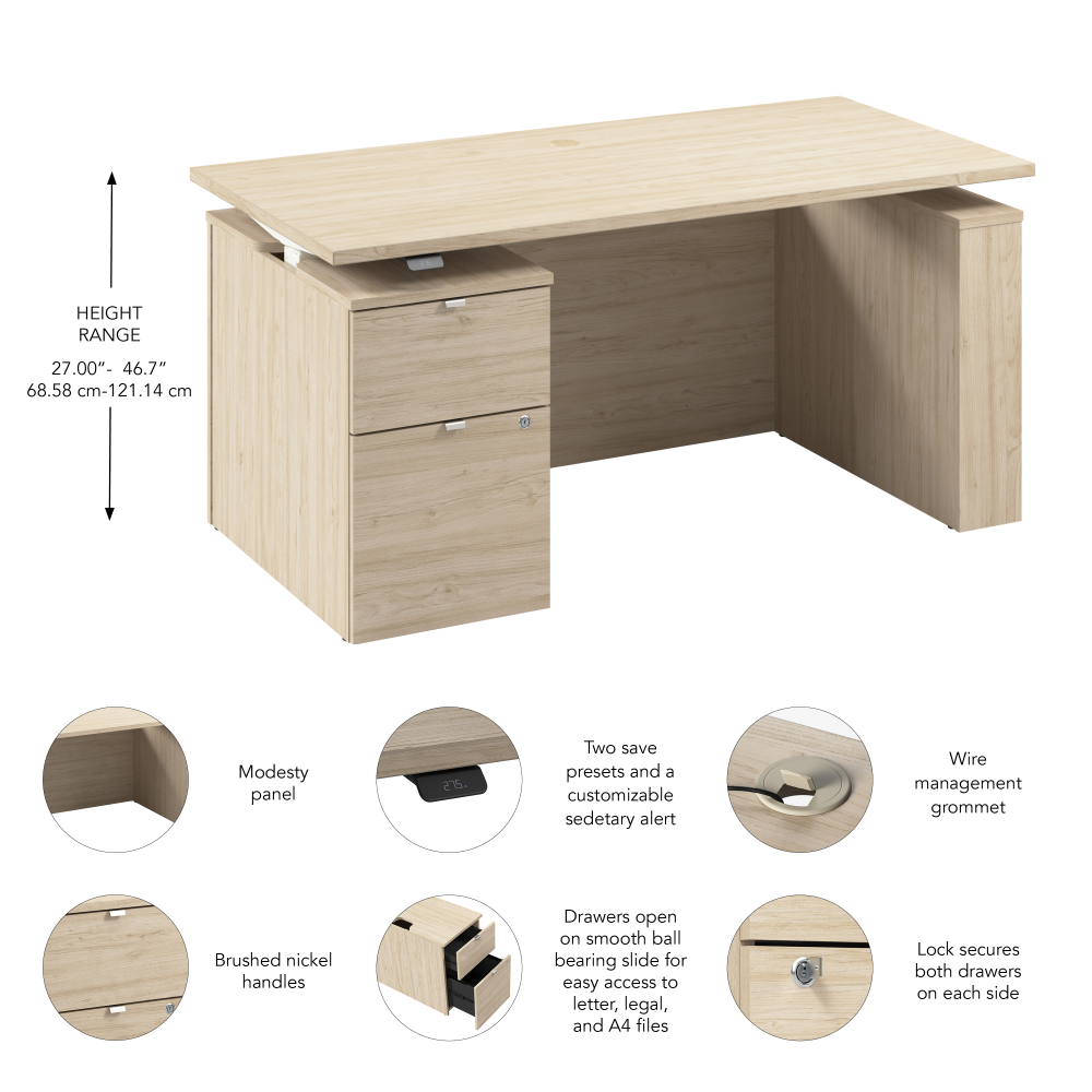 Shop Bush Business Furniture Stratus 60W x 30D Eletric Height Adjustable Standing Desk with File Cabinet, Image 07, SUT007NE, #color_natural elm