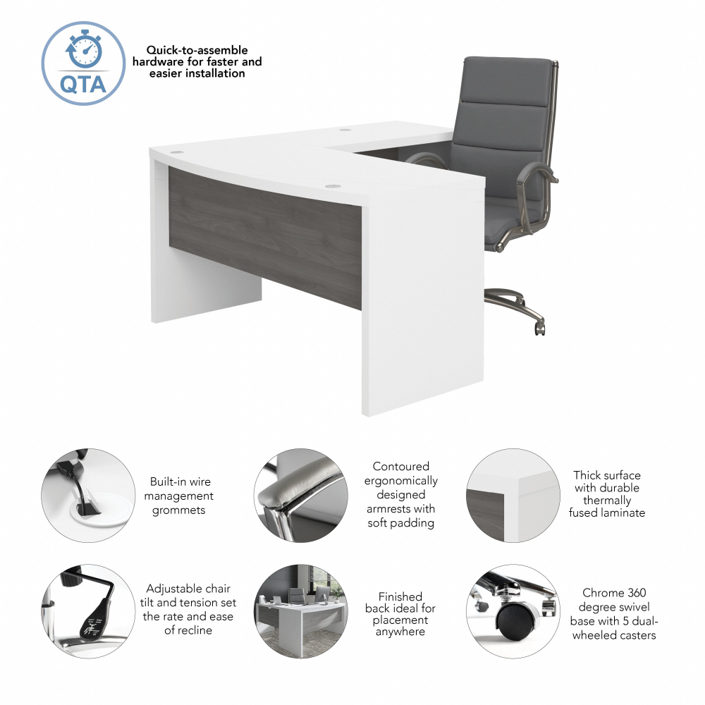Shop Bush Business Furniture Echo L Shaped Bow Front Desk with High Back Chair, Image 08, ECH034WHMG, #color_pure white/modern gray