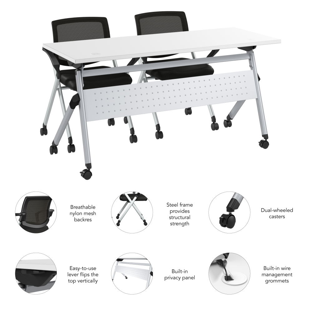 Shop Bush Business Furniture Envision 60W Folding Training Table and 2 Folding Chairs with Arms, Image 06, NVS001WH, #color_white/cool gray metallic