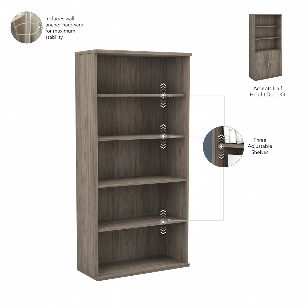 Shop Bush Business Furniture Hybrid Tall 5 Shelf Bookcase with Doors, Image 06, HYB024MH, #color_modern hickory