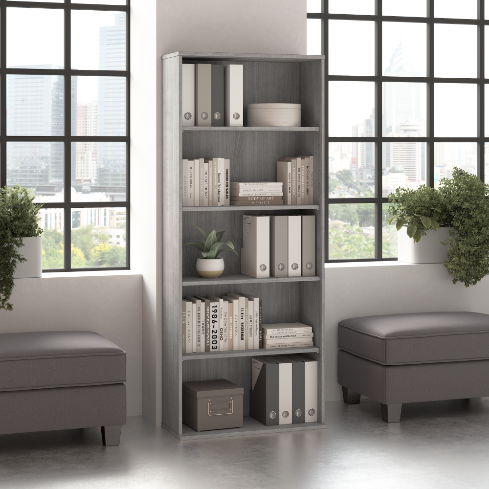Shop Bush Business Furniture Hustle Tall 5 Shelf Bookcase, Image 02, HUB230PG, #color_platinum gray