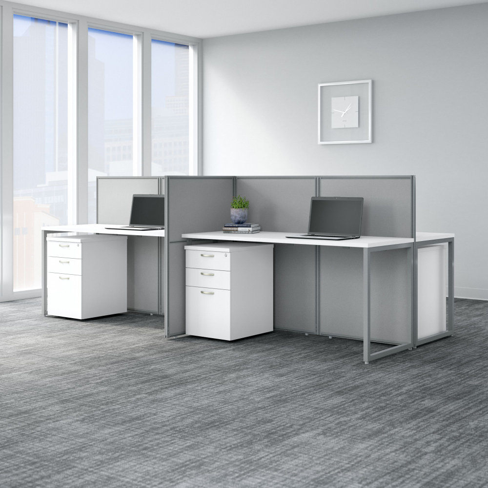 Shop Bush Business Furniture Easy Office 60W 4 Person Cubicle Desk with File Cabinets and 45H Panels, Image 02, EOD660SWH-03K, #color_pure white/silver gray fabric