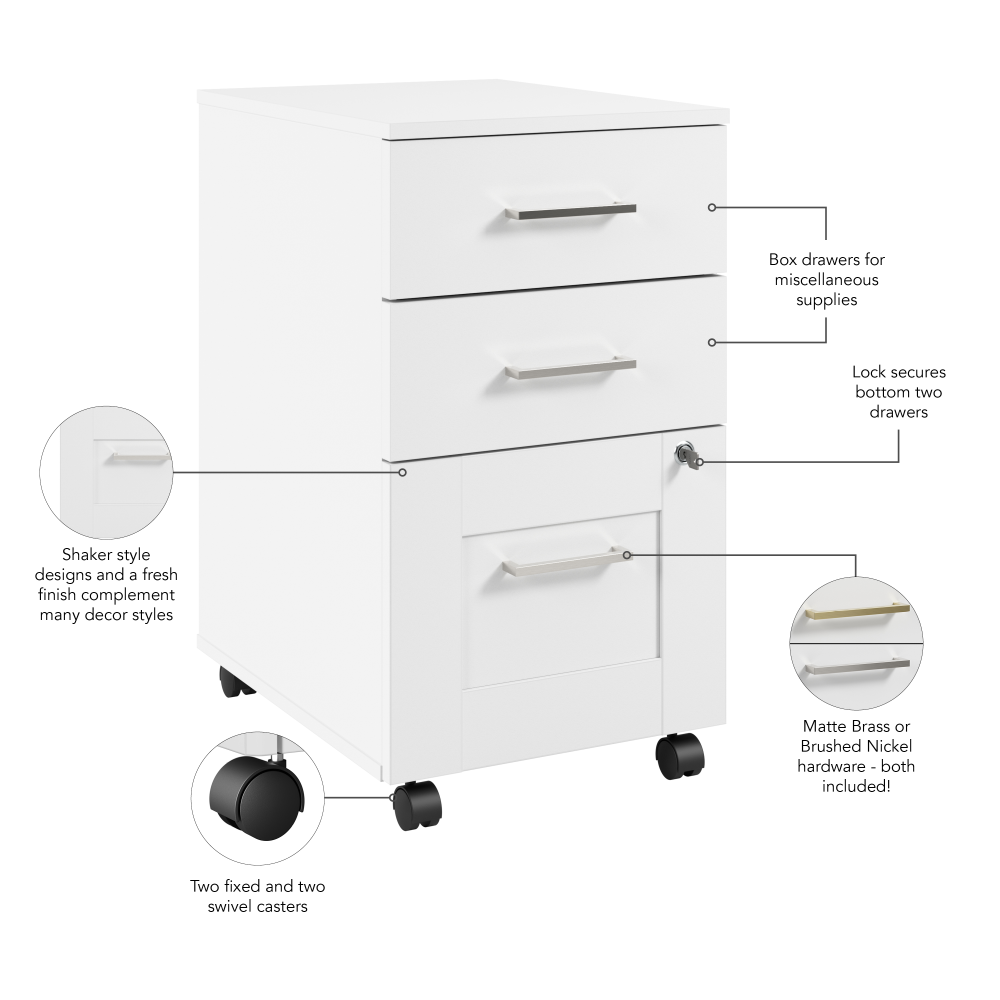 Shop Bush Business Furniture Hampton Heights 3 Drawer Mobile File Cabinet, Image 06, HHF116WH, #color_white