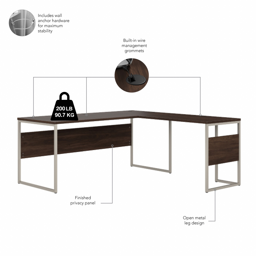 Shop Bush Business Furniture Hybrid 72W x 30D L Shaped Table Desk with Mobile File Cabinet, Image 06, HYB028BWSU, #color_black walnut