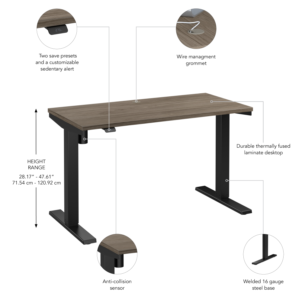 Shop Bush Business Furniture Move 40 Series 48W x 24D Electric Height Adjustable Standing Desk, Image 06, M4S4824MHBK, #color_modern hickory/black powder coat