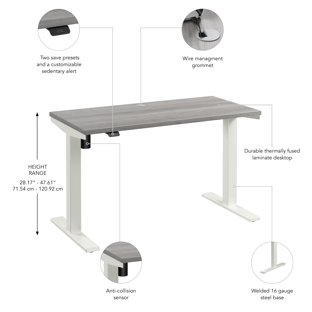 Shop Bush Business Furniture Move 40 Series 48W x 24D Electric Height Adjustable Standing Desk, Image 06, M4S4824PGWK, #color_platinum gray/white powder coat