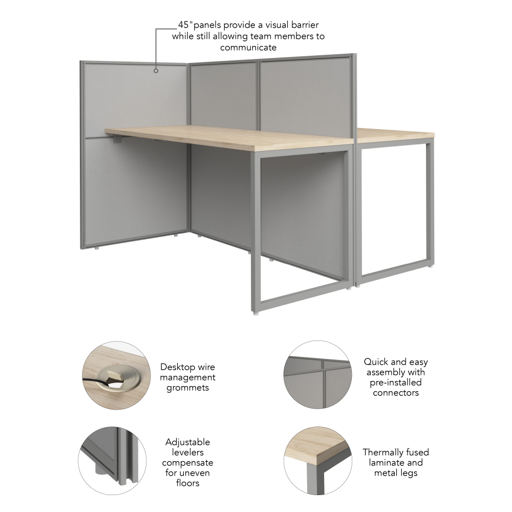Shop Bush Business Furniture Easy Office 60-inch 2 Person Cubicle Desk with Low Panels, Image 06, EOD460NE-03K, #color_natural elm/silver gray fabric