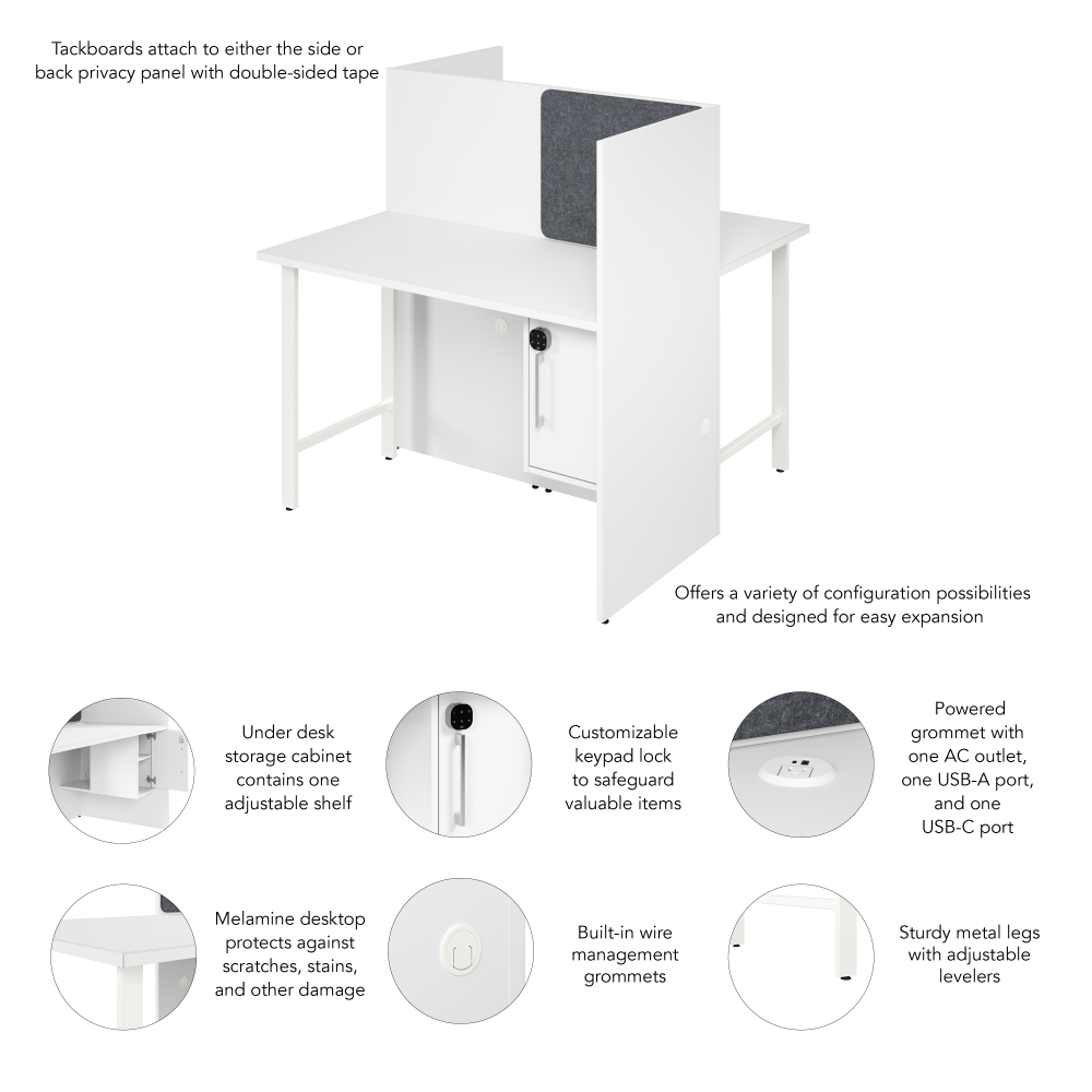 Shop Bush Business Furniture Hustle 48-inch 2 Person Office Cubicles with Locking Storage Cabinet, Image 06, HUS031WH, #color_white
