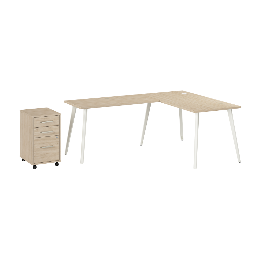Shop Bush Business Furniture Vista 60W L Shaped Desk with Splayed Metal Legs and Mobile File Cabinet, Image 01, VST008NESU, #color_natural elm