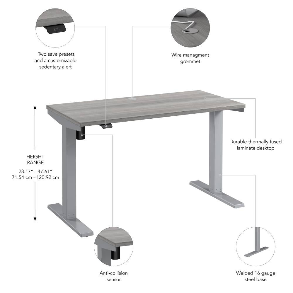 Shop Bush Business Furniture Move 40 Series 48W x 24D Electric Height Adjustable Standing Desk, Image 06, M4S4824PGSK, #color_platinum gray/cool gray metallic
