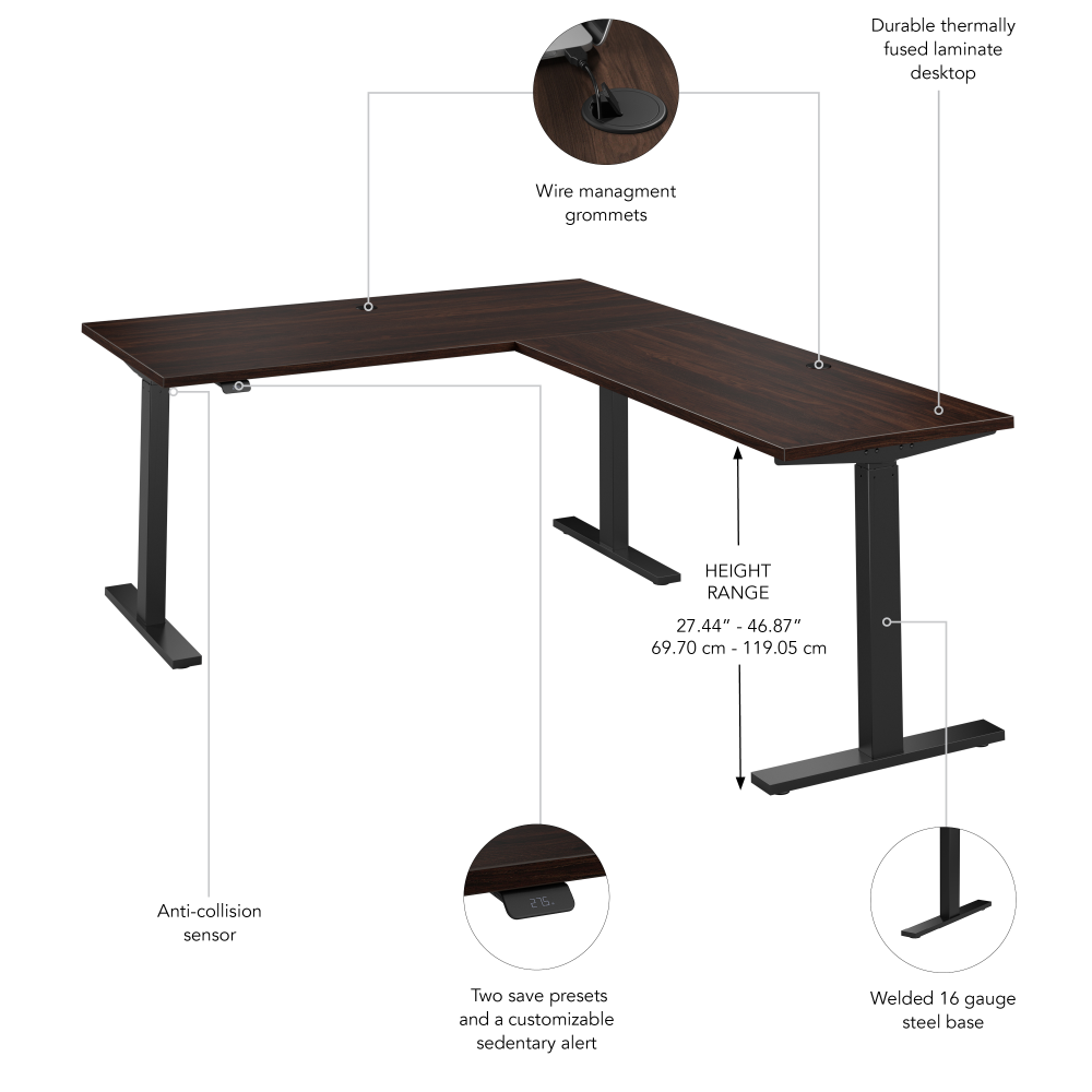 Shop Bush Business Furniture Move 60 Series 60W Height Adjustable L Shaped Standing Desk, Image 06, M6SL6078BWBK, #color_black walnut/black powder coat