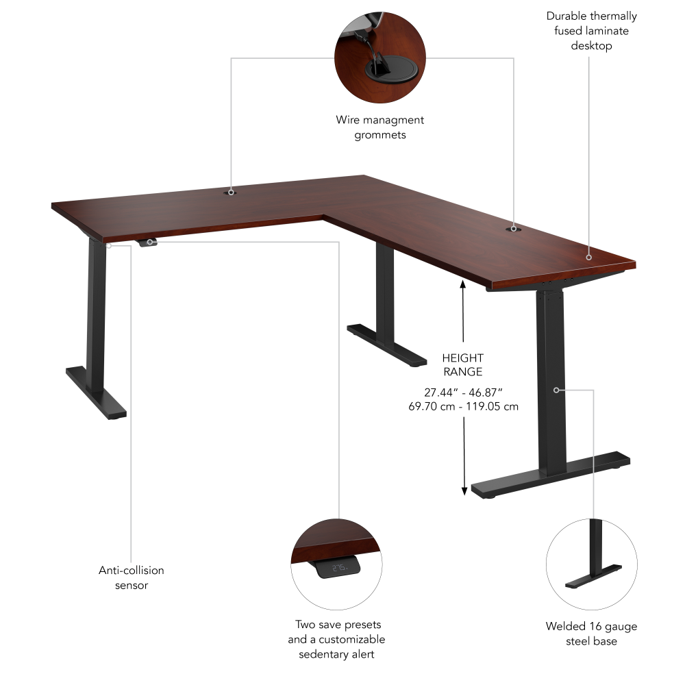 Shop Bush Business Furniture Move 60 Series 60W Height Adjustable L Shaped Standing Desk, Image 06, M6SL6078HCBK, #color_hansen cherry/black powder coat
