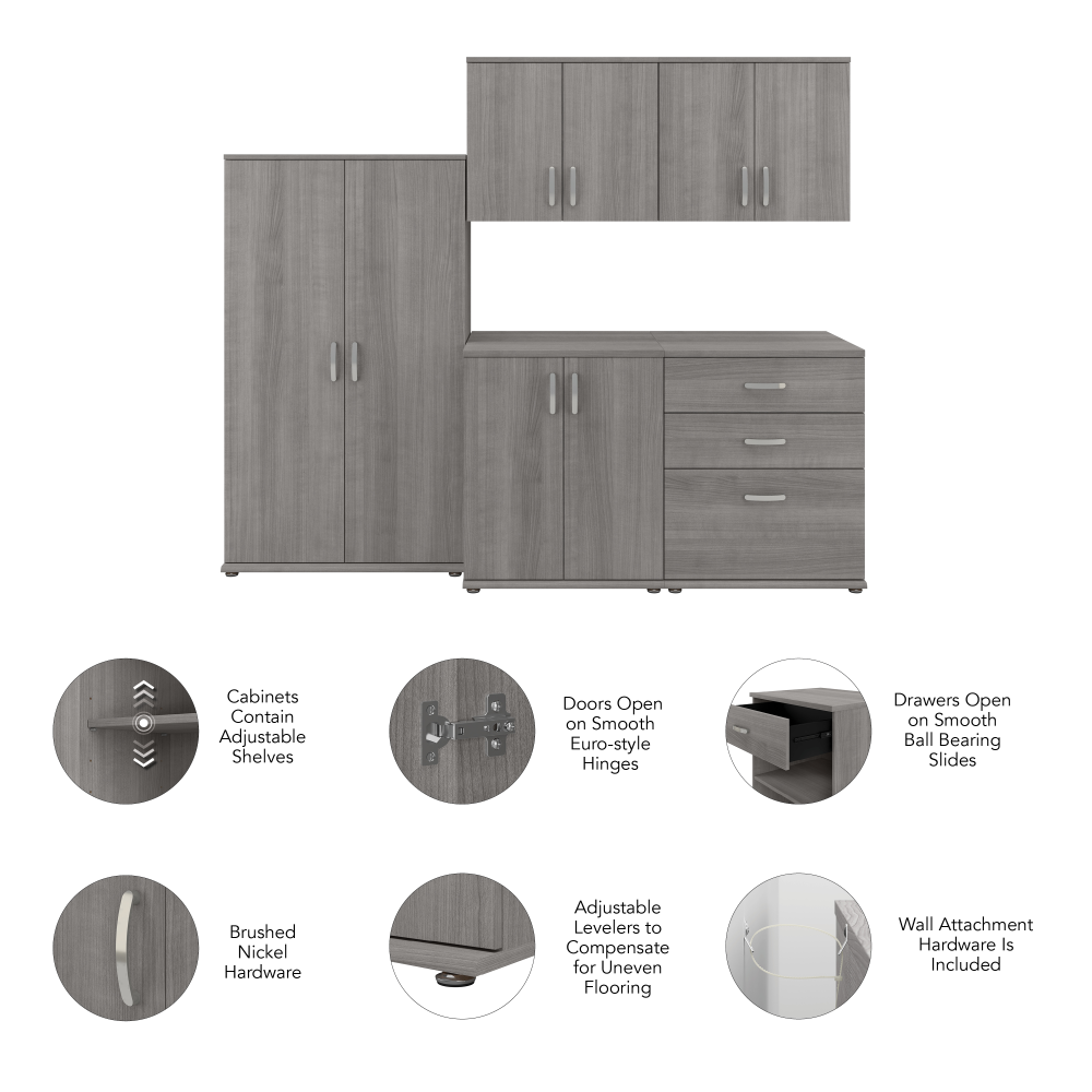 Shop Bush Business Furniture Universal 92W 5 Piece Modular Storage Set with Floor and Wall Cabinets, Image 06, UNS003PG, #color_platinum gray