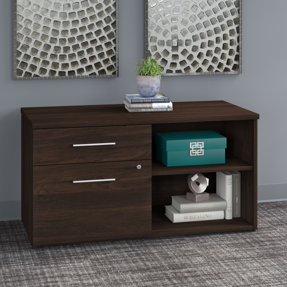 Shop Bush Business Furniture Office 500 Low Storage Cabinet with Drawers and Shelves, Image 02, OFS145BW, #color_black walnut