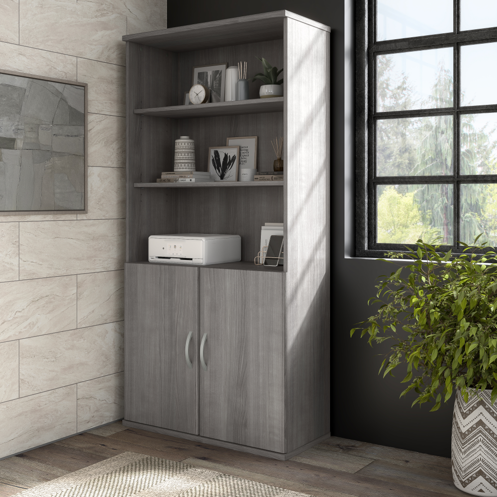 Shop Bush Business Furniture Hybrid Tall 5 Shelf Bookcase with Doors, Image 02, HYB024PG, #color_platinum gray