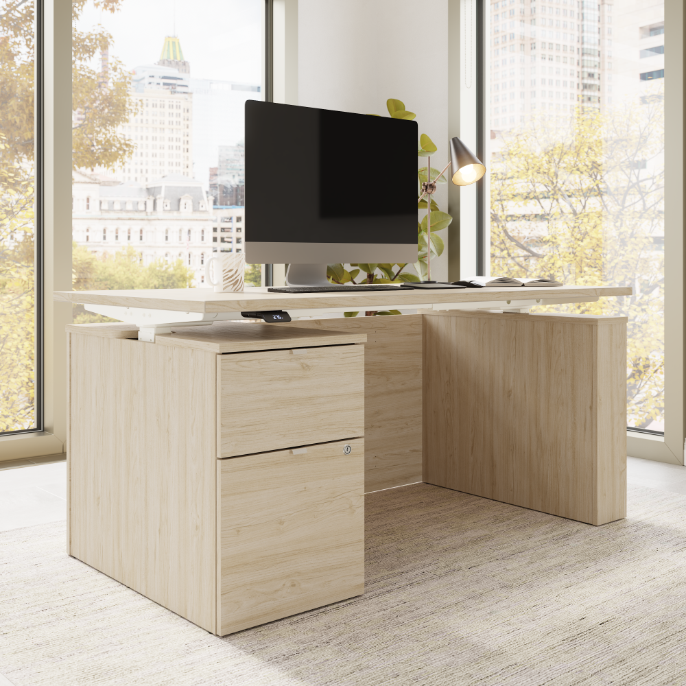 Shop Bush Business Furniture Stratus 60W x 30D Eletric Height Adjustable Standing Desk with File Cabinet, Image 03, SUT007NE, #color_natural elm