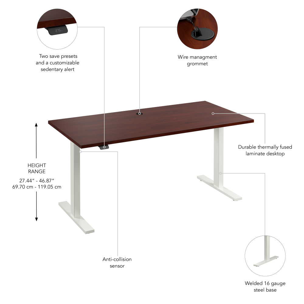 Shop Bush Business Furniture Move 60 Series 60W x 30D Electric Height Adjustable Standing Desk, Image 06, M6S6030HCWK, #color_hansen cherry/white powder coat