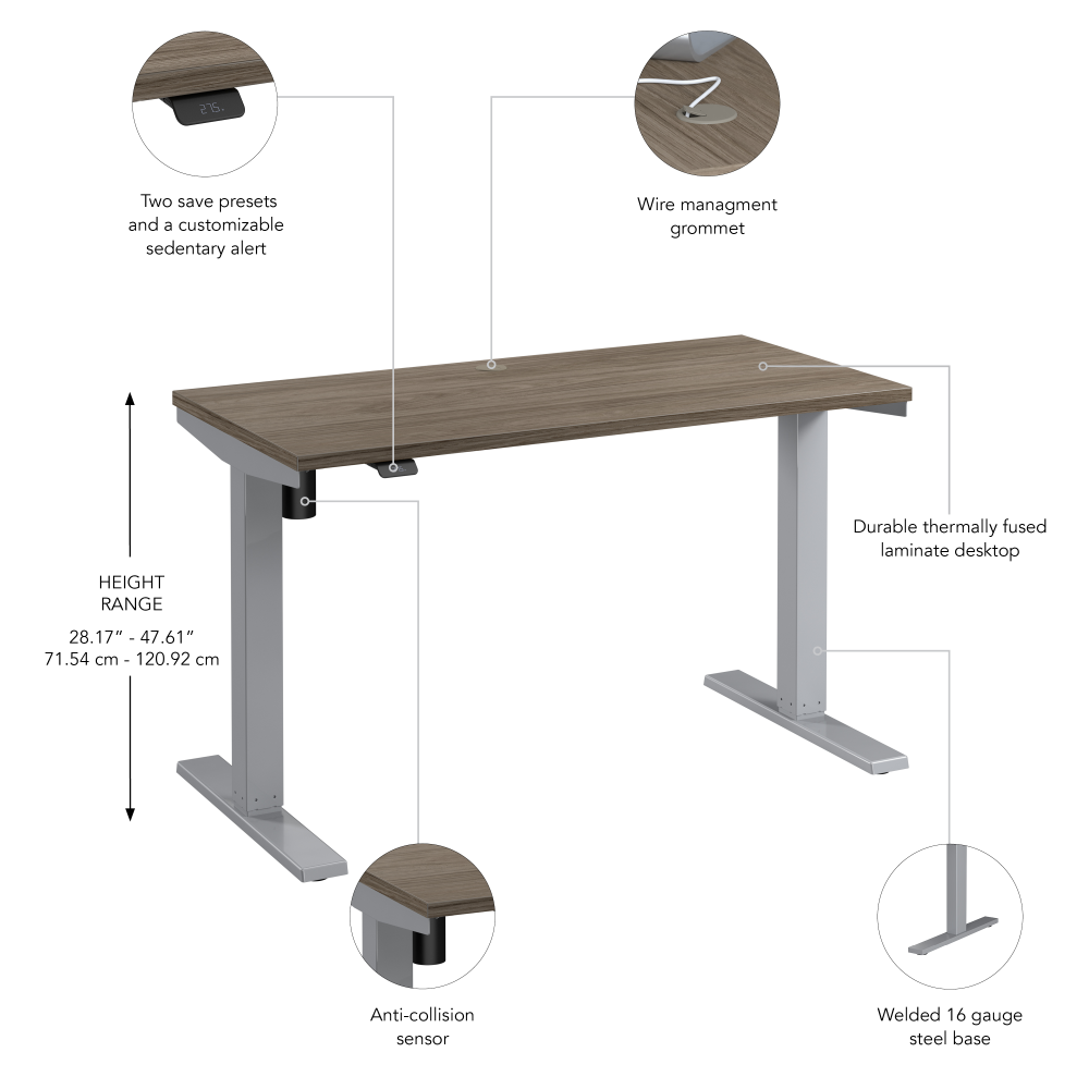 Shop Bush Business Furniture Move 40 Series 48W x 24D Electric Height Adjustable Standing Desk, Image 06, M4S4824MHSK, #color_modern hickory/cool gray metallic