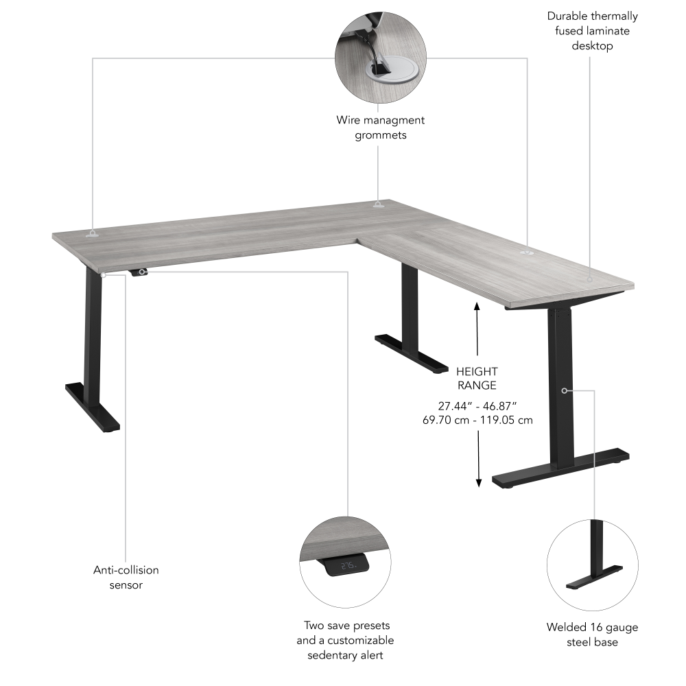 Shop Bush Business Furniture Move 60 Series 72W Height Adjustable L Shaped Standing Desk, Image 06, M6SL7278PGBK, #color_platinum gray/black powder coat