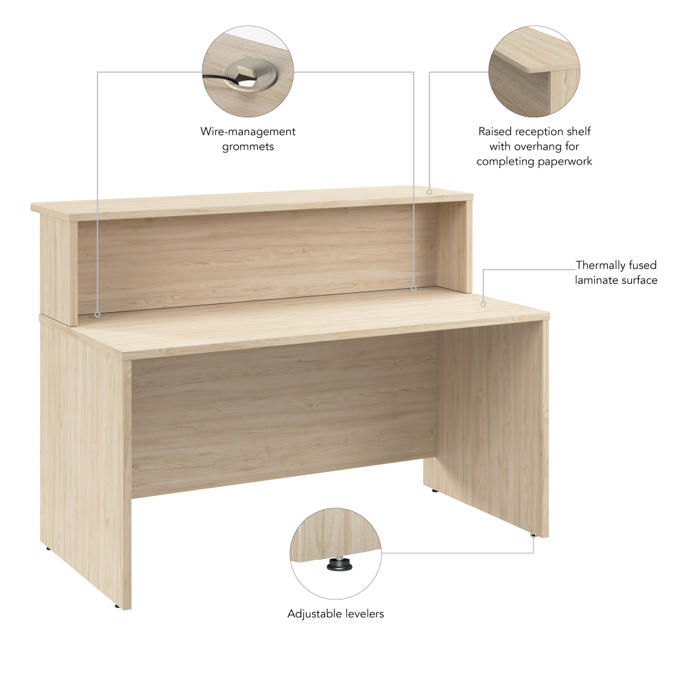 Shop Bush Business Furniture Arrive 60W x 30D Reception Desk with Shelf, Image 08, ARV001NE, #color_natural elm