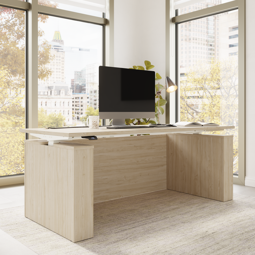 Shop Bush Business Furniture Stratus 72W x 30D Electric Height Adjustable Standing Desk with Modesty Panel, Image 03, SUT004NE, #color_natural elm