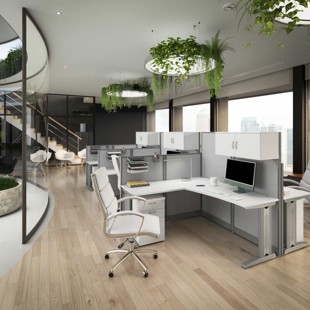 Shop Bush Business Furniture Office in an Hour 2 Person L Shaped Cubicle Desks with Storage, Drawers, and Organizers, Image 03, OIAH008WH, #color_pure white