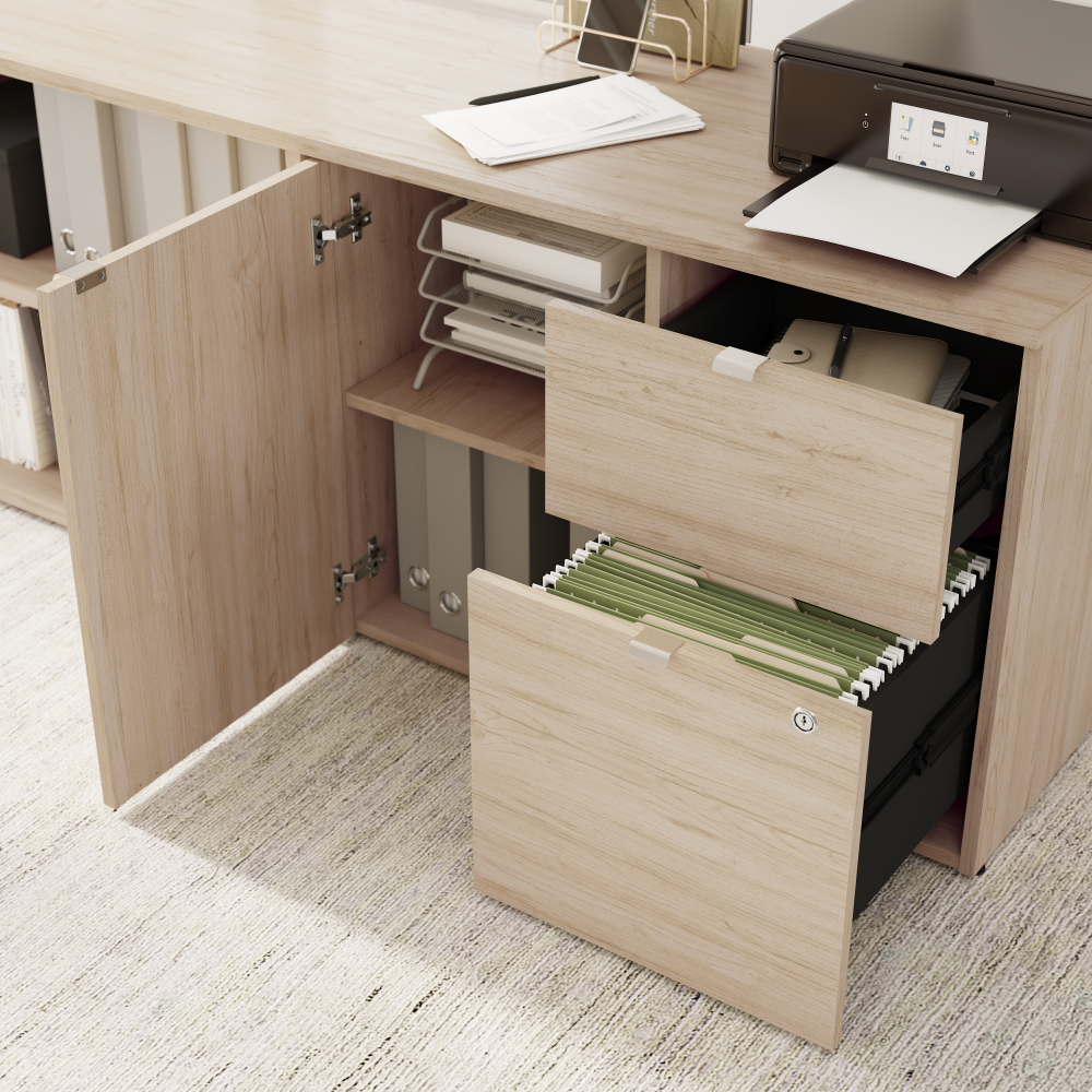 Shop Bush Business Furniture Stratus 60W x 30D Electric Height Adjustable Standing Desk with Storage, Image 06, SUT019NE, #color_natural elm