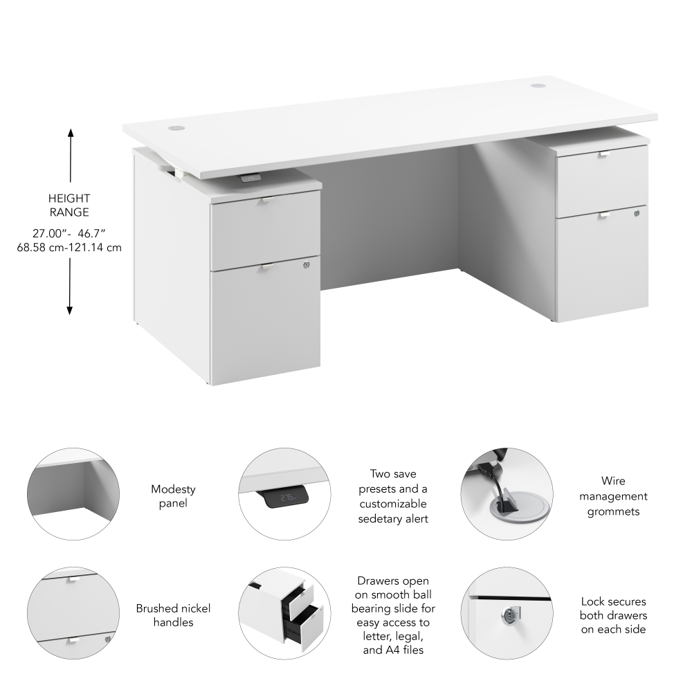 Shop Bush Business Furniture Stratus 72W x 30D Electric Standing Desk with Drawers and Modesty Panel, Image 07, SUT012WH, #color_white