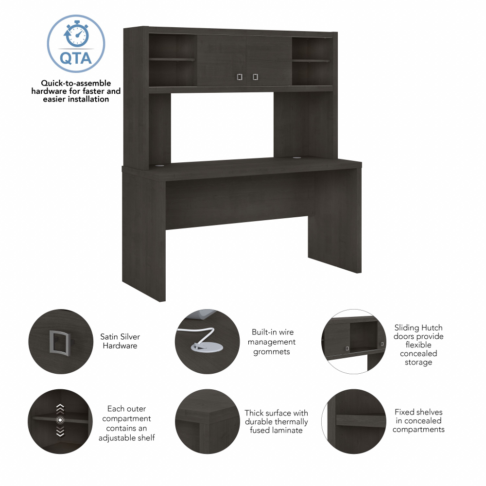 Shop Bush Business Furniture Echo 60W Credenza Desk with Hutch, Image 07, ECH030CM, #color_charcoal maple