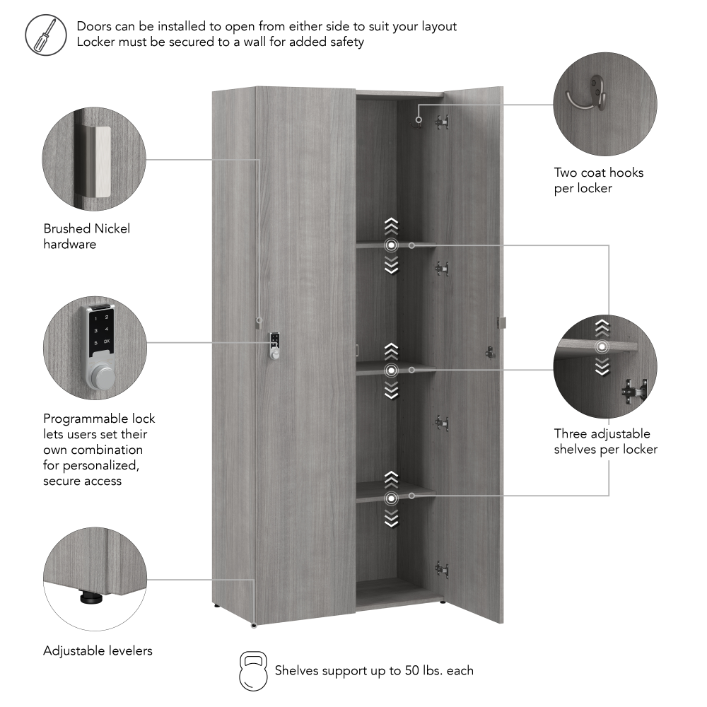 Shop Bush Business Furniture Assure Single Tier 2 Door Storage Locker with Keypad Locks, Image 06, AUS230PGK, #color_platinum gray