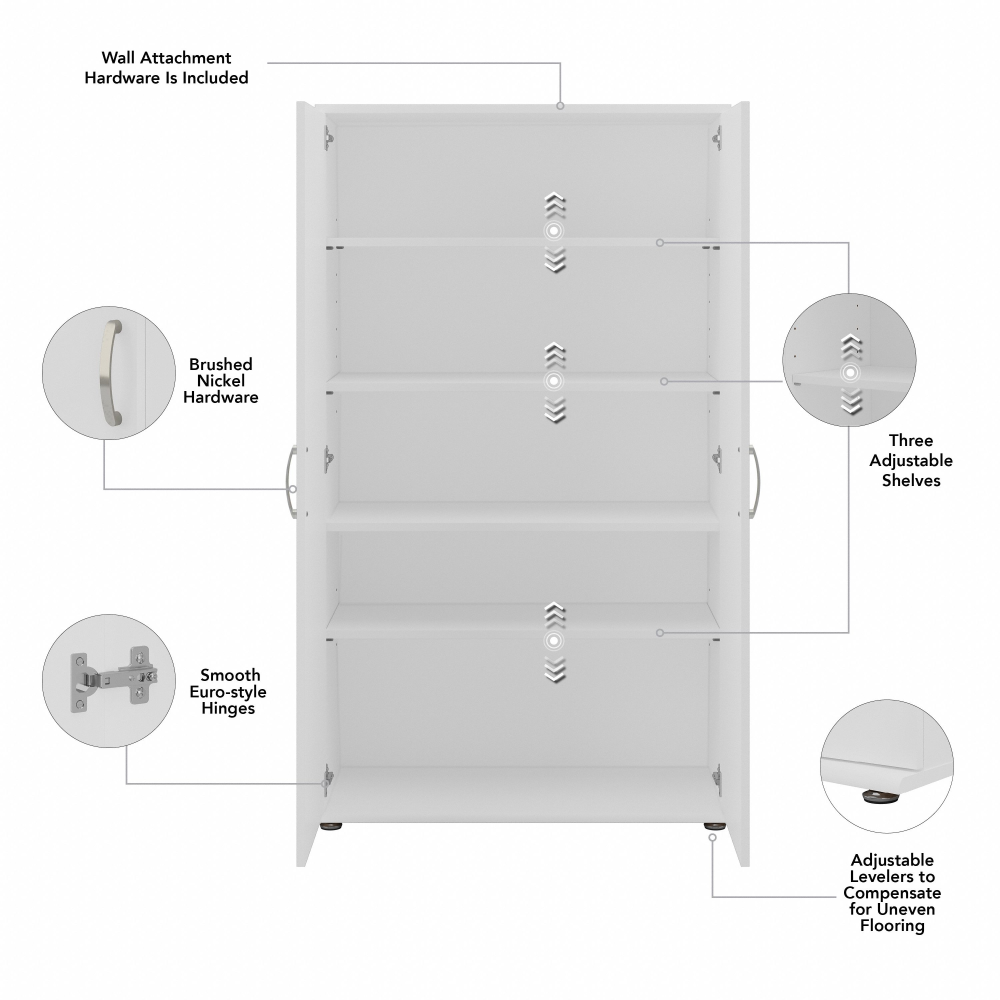 Shop Bush Business Furniture Universal Tall Storage Cabinet with Doors and Shelves, Image 07, UNS136WHK, #color_white