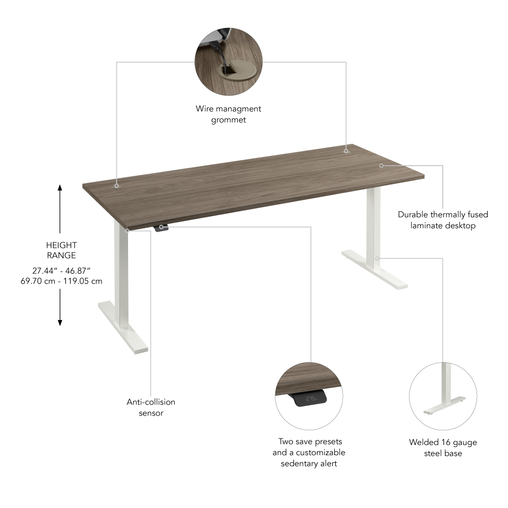 Shop Bush Business Furniture Move 60 Series 72W x 30D Electric Height Adjustable Standing Desk, Image 06, M6S7230MHWK, #color_modern hickory/white powder coat