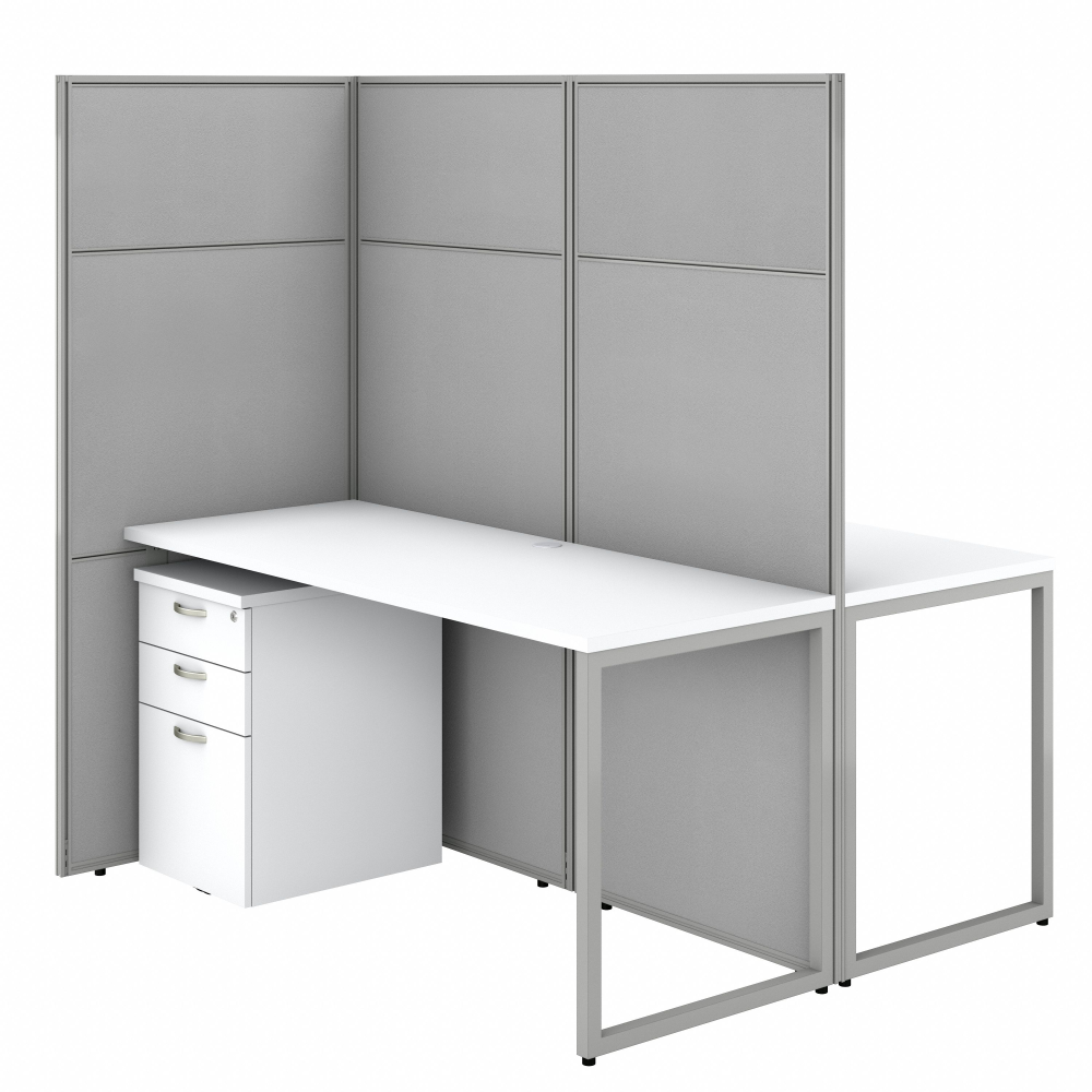 Shop Bush Business Furniture Easy Office 60W 2 Person Cubicle Desk with File Cabinets and 66H Panels, Image 01, EODH46SWH-03K, #color_pure white/silver gray fabric