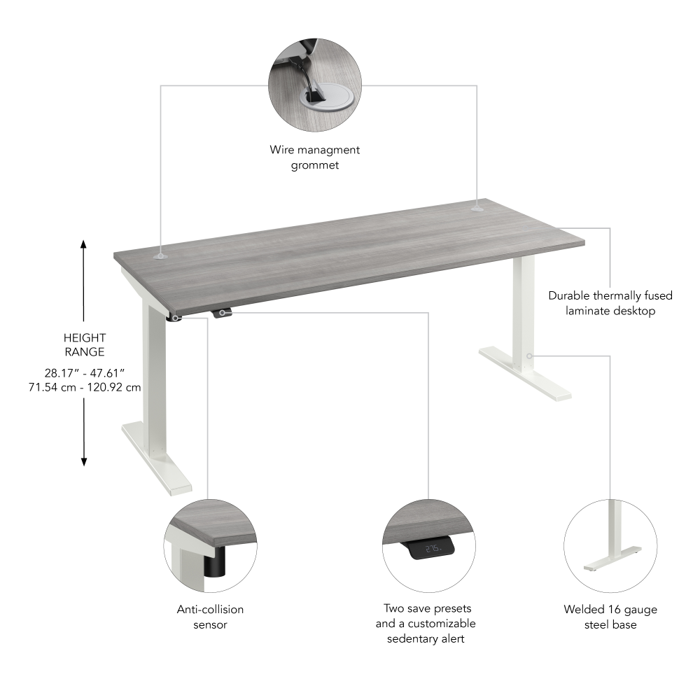 Shop Bush Business Furniture Move 40 Series 72W x 30D Electric Height Adjustable Standing Desk, Image 06, M4S7230PGWK, #color_platinum gray/white powder coat