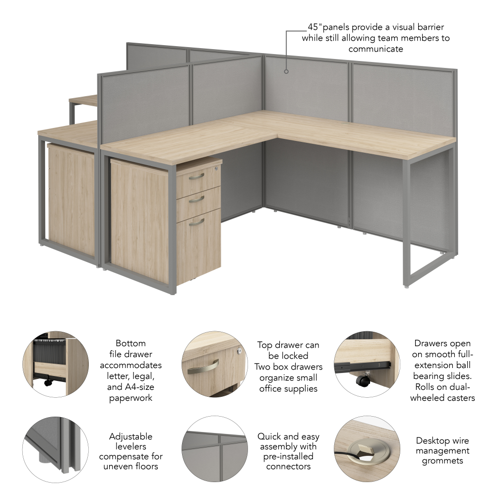 Shop Bush Business Furniture Easy Office 60-inch 2 Person L Shaped Cubicle Desk with Drawers and Low Panels, Image 07, EOD560SNE-03K, #color_natural elm/silver gray fabric