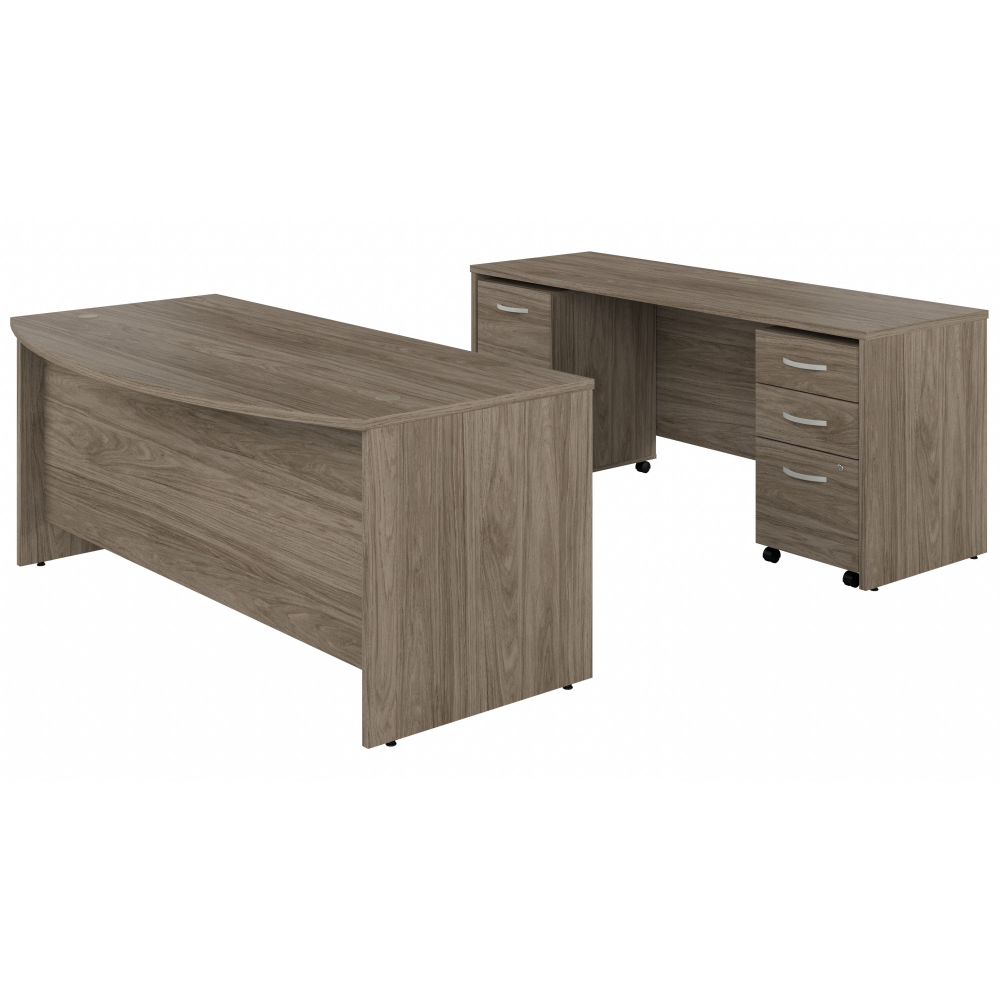 Shop Bush Business Furniture Studio C 72W x 36D Bow Front Desk and Credenza with Mobile File Cabinets, Image 01, STC009MHSU, #color_modern hickory
