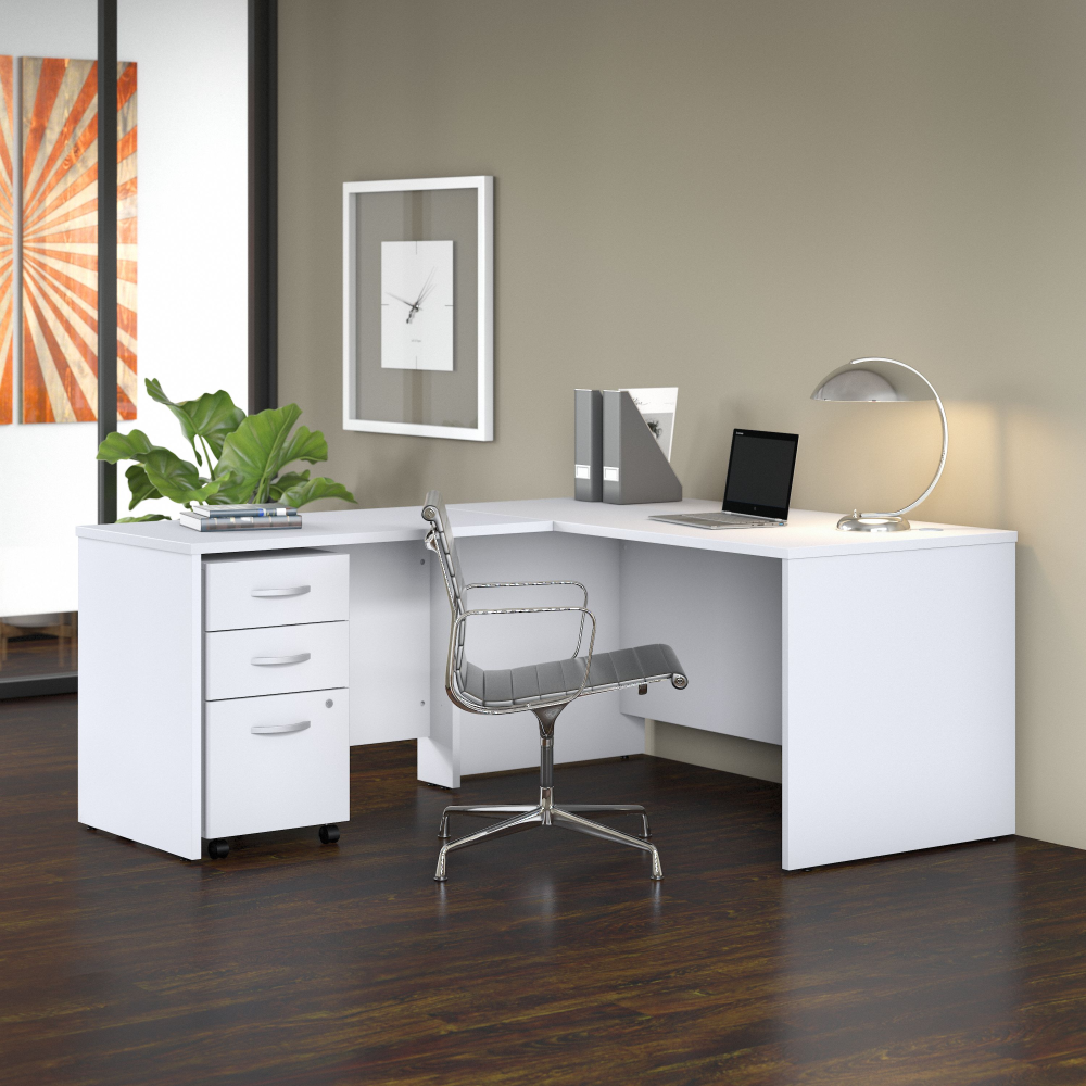 Shop Bush Business Furniture Studio C 60W x 30D L Shaped Desk with Mobile File Cabinet and 42W Return, Image 02, STC008WHSU, #color_white