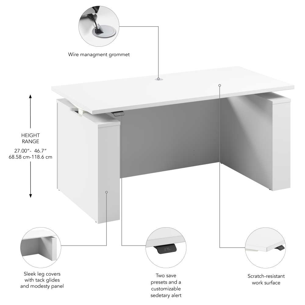 Shop Bush Business Furniture Stratus 60W x 30D Electric Height Adjustable Standing Desk with Modesty Panel, Image 07, SUT003WH, #color_white