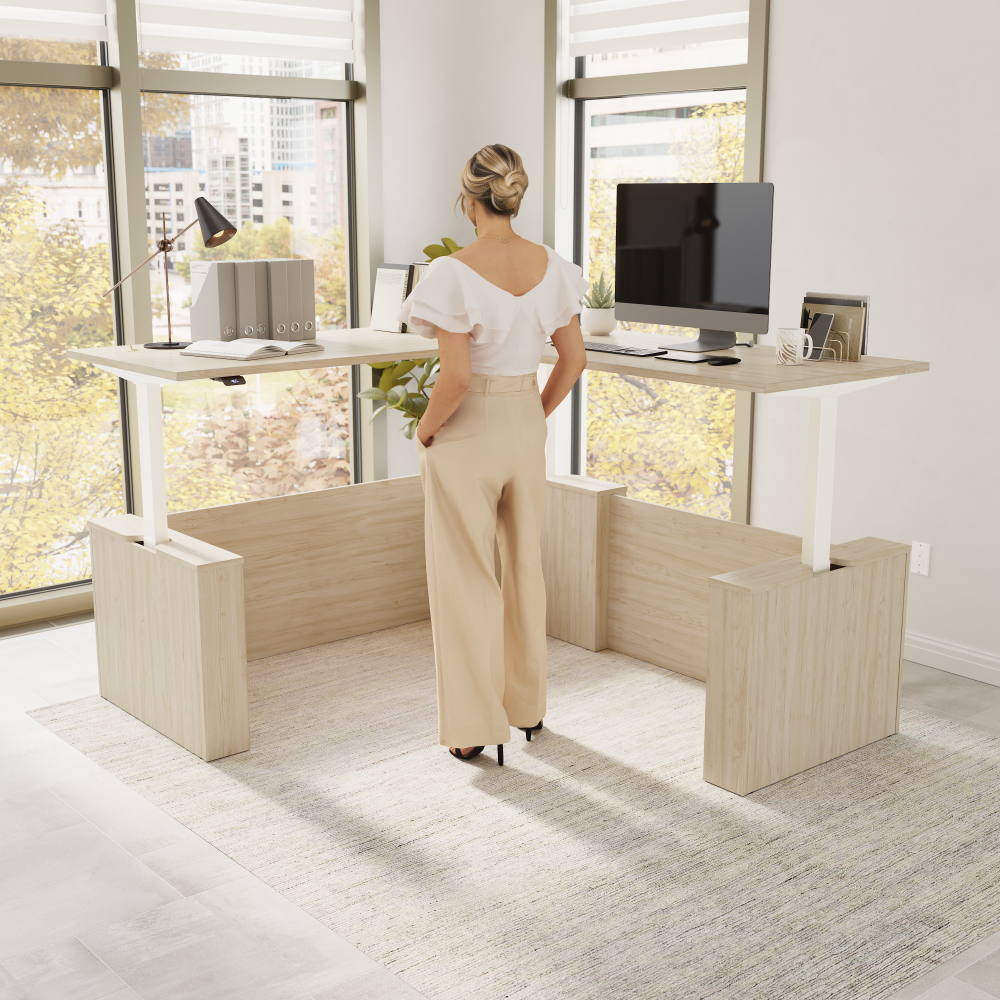 Shop Bush Business Furniture Stratus 72W x 78D Electric Height Adjustable L Shaped Standing Desk, Image 02, SUT014NE, #color_natural elm