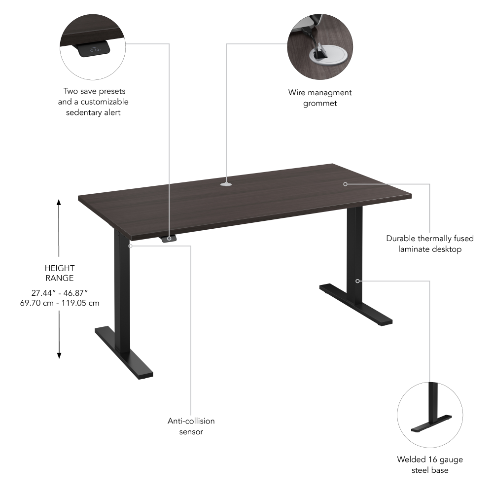 Shop Bush Business Furniture Move 60 Series 60W x 30D Electric Height Adjustable Standing Desk, Image 06, M6S6030SGBK, #color_storm gray/black powder coat