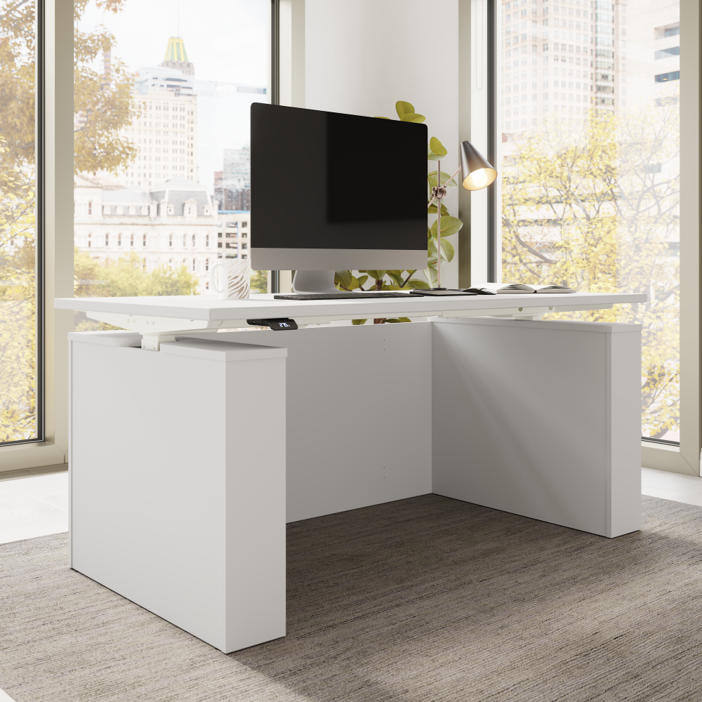 Shop Bush Business Furniture Stratus 60W x 30D Electric Height Adjustable Standing Desk with Modesty Panel, Image 03, SUT003WH, #color_white