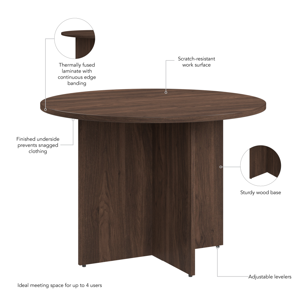 Shop Bush Business Furniture 42-inch Round Conference Table with Wood Base, Image 05, 99TB42RBW, #color_black walnut