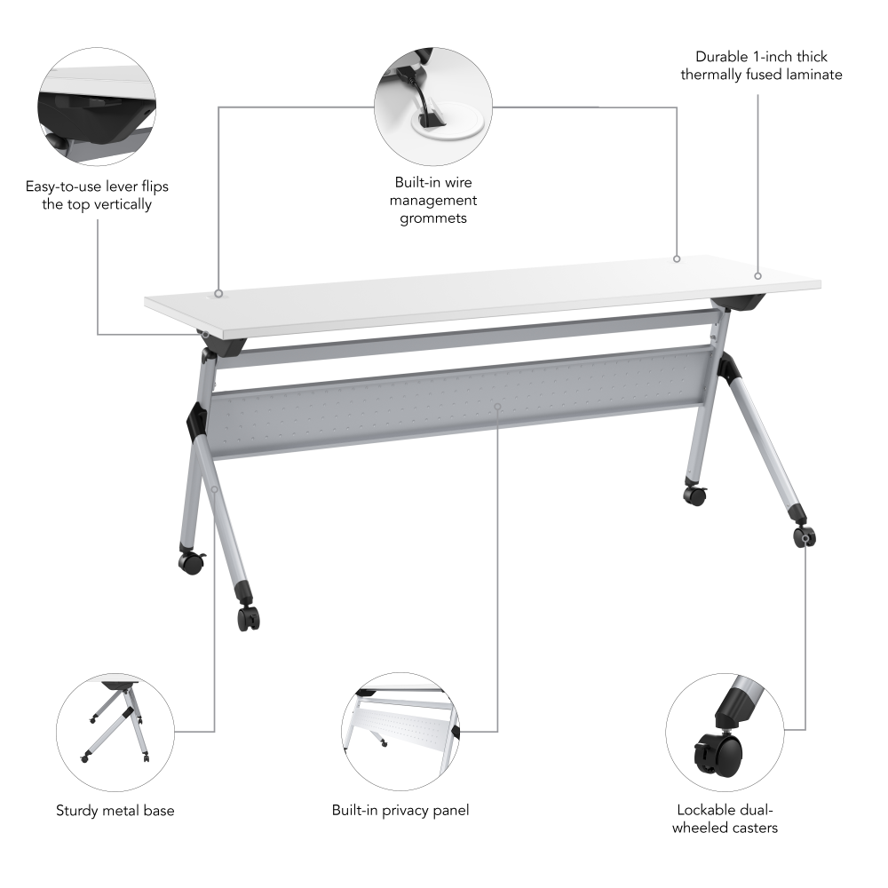 Shop Bush Business Furniture Envision 72W Folding Training Table, Image 06, NVW172WHK, #color_white/cool gray metallic