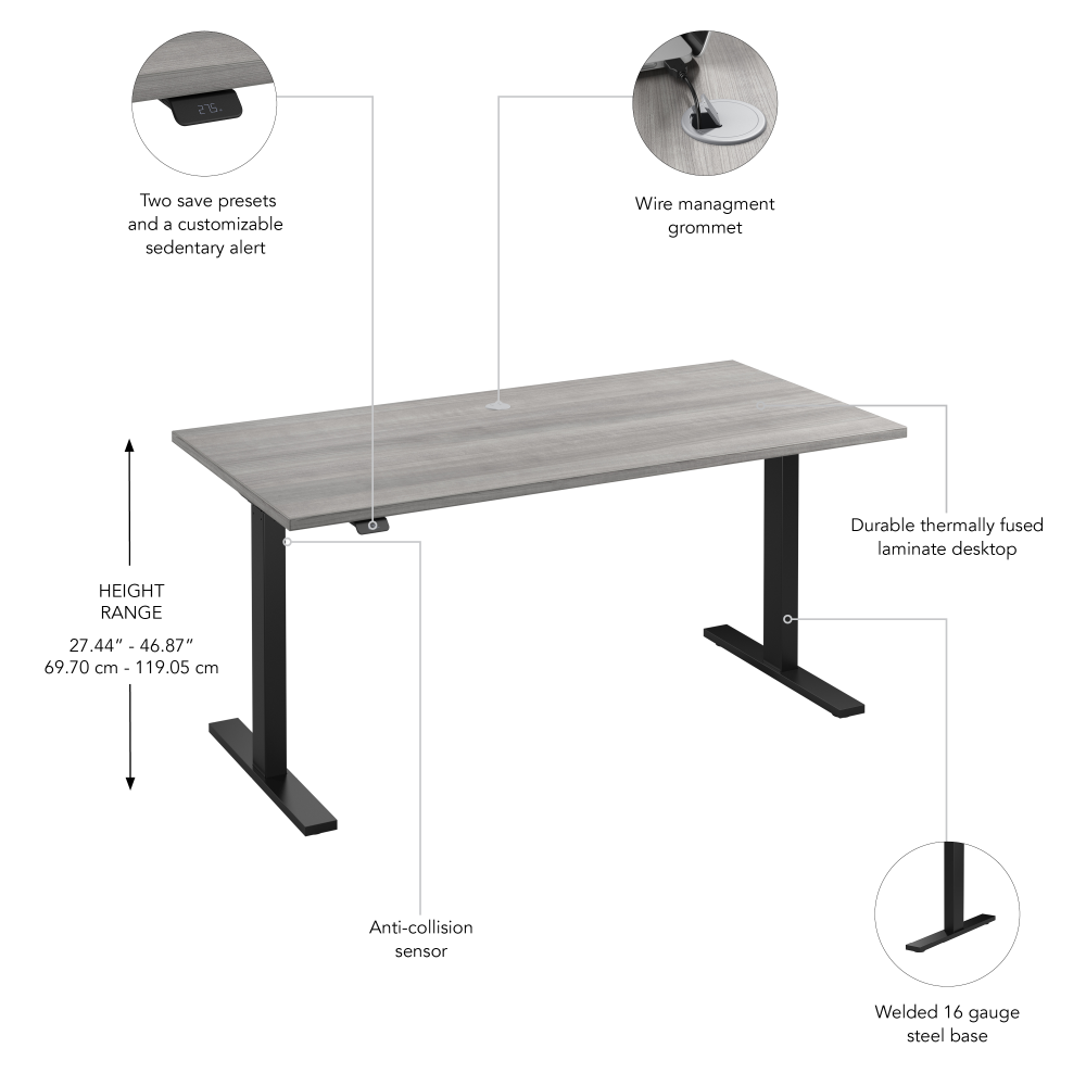 Shop Bush Business Furniture Move 60 Series 60W x 30D Electric Height Adjustable Standing Desk, Image 06, M6S6030PGBK, #color_platinum gray/black powder coat