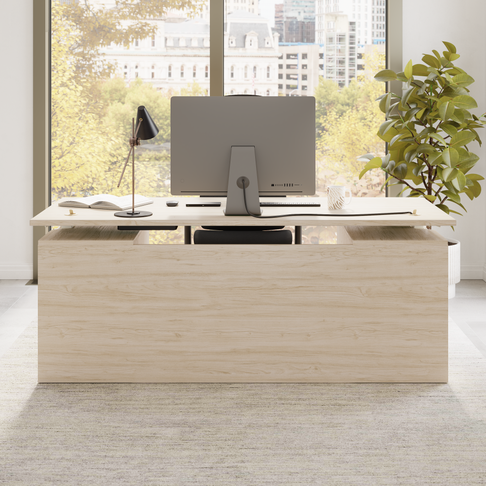 Shop Bush Business Furniture Stratus 72W x 30D Electric Standing Desk with Drawers and Modesty Panel, Image 06, SUT012NE, #color_natural elm
