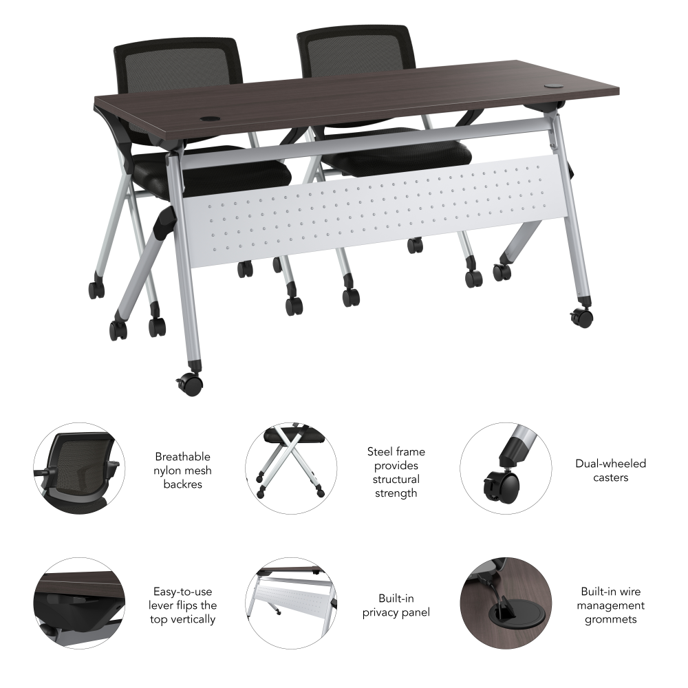 Shop Bush Business Furniture Envision 60W Folding Training Table and 2 Folding Chairs with Arms, Image 06, NVS001SG, #color_storm gray/cool gray metallic